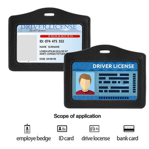 PU leather <b>ID</b> card <b>holder</b>, double-sided transparent horizontal and vertical card <b>holder</b>, black lanyard, name tag, school badge, - Product Image 4