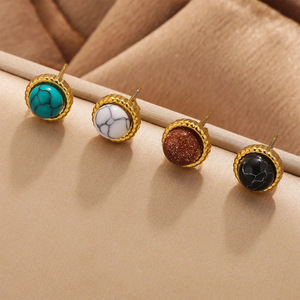 Multi Color Natural Stone 18K Gold Plated PVD Stainless Steel <b>Stud</b> <b>Earrings</b> for Women | Hypoallergenic, Non-Fading & Waterproof - Product Image 5