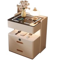 Table de chevet intelligente en bois massif, moderne et haut de gamme, avec lumière LED et recharge sans fil intégrée