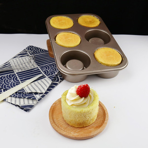6-Cavity Sandwich Cake Mold Heavy Duty Steel Cupcake Mold Round Gold Carbon Steel Baking Pan For Home Use - Product Image 1
