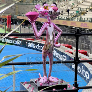 Statua Personalizzata della Pantera <span class=keywords><strong>Rosa</strong></span> in Stile Art Deco per Interni ed Esterni, Scultura Moderna in Resina Elettroplaccata - Product Image 1