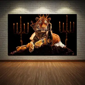 Pôster de parede decorativo de sala de estar, tela de rei de tigre