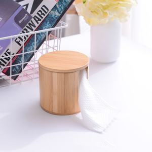 Tarro de almacenamiento de madera redondo minimalista moderno para desmaquillador de condimentos de té o almacenamiento de papel de seda bambú Natural - Product Image 2