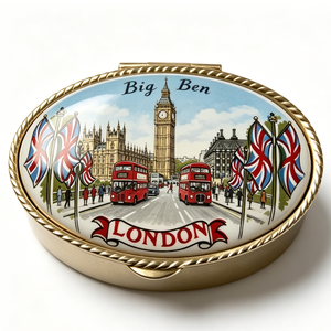 Bandeja Metálica de Recuerdo del Big Ben de Londres, Bañada en Oro, Pintada, Redonda, con Diseño Patriótico - Product Image 4