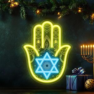Insegna al Neon Mano di Hamsa Stella di David, LED per Hanukkah, Decorazione per Casa e Sinagoga, Display Elettronico - Product Image 2