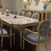 Table et chaises de salle à manger de style français, luxe léger, forme irrégulière, table de salle à manger avec plateau en marbre, grandes tables de salle à manger pour 12 personnes