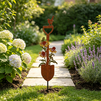 Nouveauté : Piquet décoratif en métal finition rustique pour oiseaux et fleurs, idéal pour patio, pelouse et aménagement extérieur