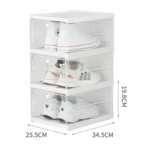 Haixin無料設置リビングルーム家具透明靴ラック積み重ね可能な靴収納ボックス