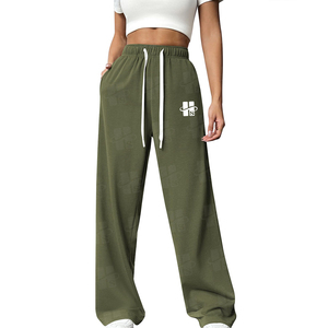 Wholesale Women Pants Custom Private Label 100% Cotton French Terry <b>Elastic</b> <b>Waist</b> Loose Fit Full Length Baggy <b>Trouser</b> For Women - Product Image 2