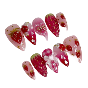 Vente en gros de 24 <span class=keywords><strong>faux</strong></span> <span class=keywords><strong>ongles</strong></span> à presser, magnifiques fleurs 3D, fruits d'été, design personnalisé de luxe - Product Image 1