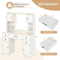 100 MOQ Coiffeuse de maquillage moderne blanche avec grande capacité de rangement, miroir éclairé et station de charge
