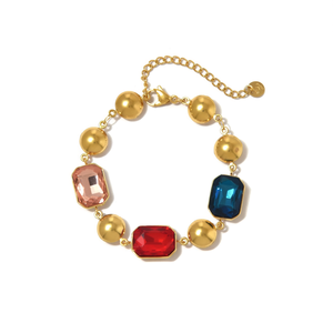 Fashion <b>Beaded</b> <b>Bracelet</b> PVD <b>Gold</b> Plated 316L Stainless Steel Sustainable Resistant Multi Color Gemstone Design - Product Image 2