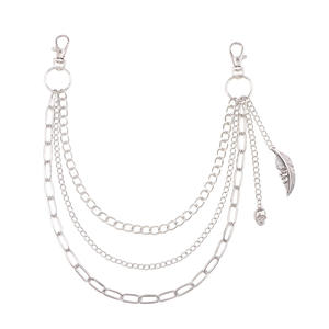 Cadena de pantalón de metal multicapa de moda con colgante de calavera y plumas, estilo punk, para uso casual - Product Image 5