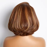 Perruque Humaine Luxe avec Mèches Colorées 5x5, Lace Closure, Cheveux Courts Dégradés, Ondulés, Lace Frontal, Coupe Pixie Bob