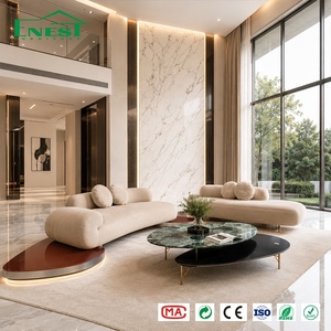 Canapé d'angle incurvé de luxe, design moderne, en bouclette, avec éclairage <span class=keywords><strong>LED</strong></span>, forme minimaliste, pour salon de villa - Product Image 1