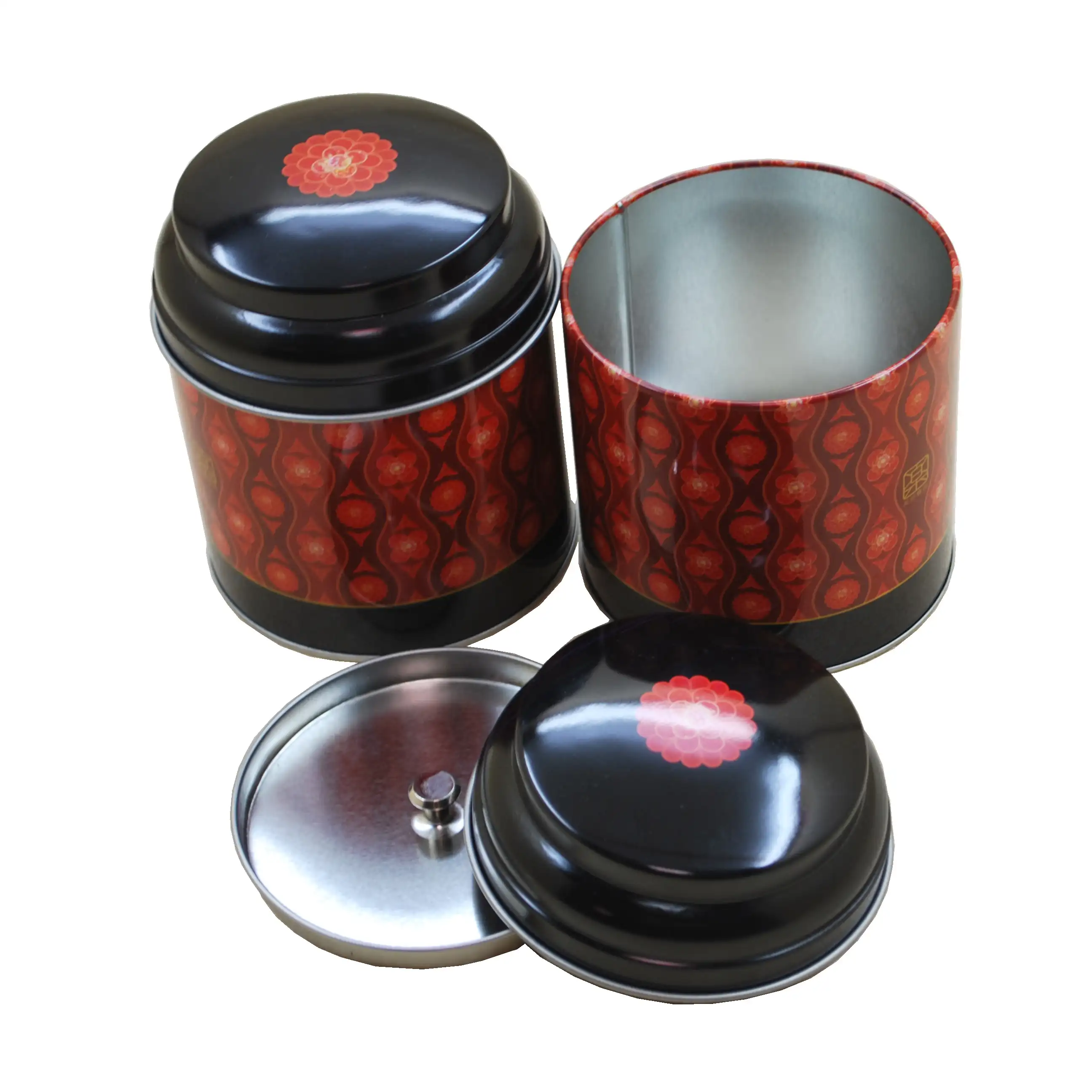 Double lid seamless tea tin canister aluminium plain metal spice/tea/coffee tins container