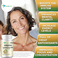 Comprimés végétariens de Ginseng et Ginkgo Biloba Focus Nutrition – Complément alimentaire végétal à base d'extraits naturels de plantes, sans OGM