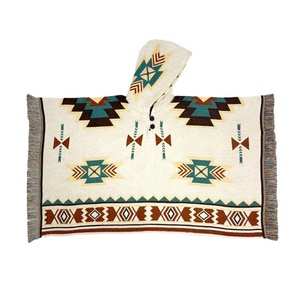 Áo choàng có mũ trùm đầu kiểu boho, chất liệu tapestry, có thể mặc như chăn, kiểu poncho, đặt hàng tối thiểu 1 cái. - Product Image 4