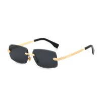 Lunettes de soleil Partagas Retro Designer avec logo personnalisé, monture rectangulaire sans bordure, branches en bois grainé, verres UV400 pour hommes