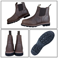 Sepatu Boots Chelsea Kulit Sapi Coklat Crazy-Horse Bersertifikasi CE untuk Pria, Model High-Ankle, Slip-On, Sepatu Kerja Pengaman Musim Dingin dengan Ujung Baja