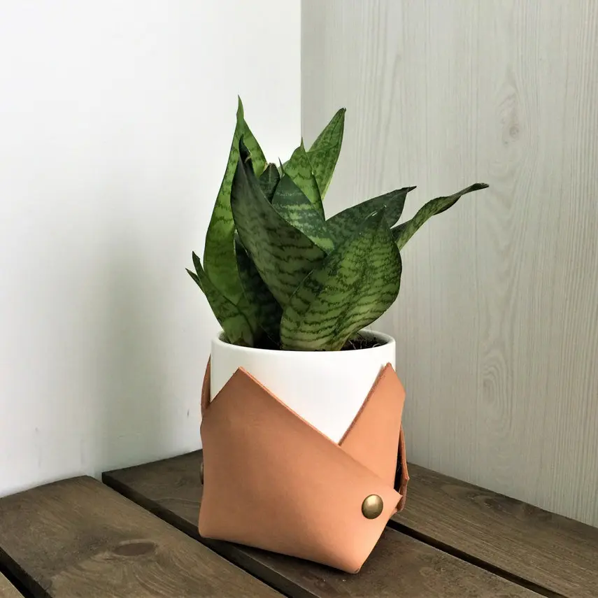 Lederen Plant Pot Home Versieren Desktop Organizer Lederen Vouwen Indoor Plant Houder Housewarming Gift Plant Holder