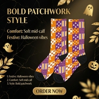 Chaussettes d'hiver personnalisées pour hommes, imprimées numériquement à 360 degrés, motifs citrouille et chat, pour Halloween et les fêtes, vente en gros