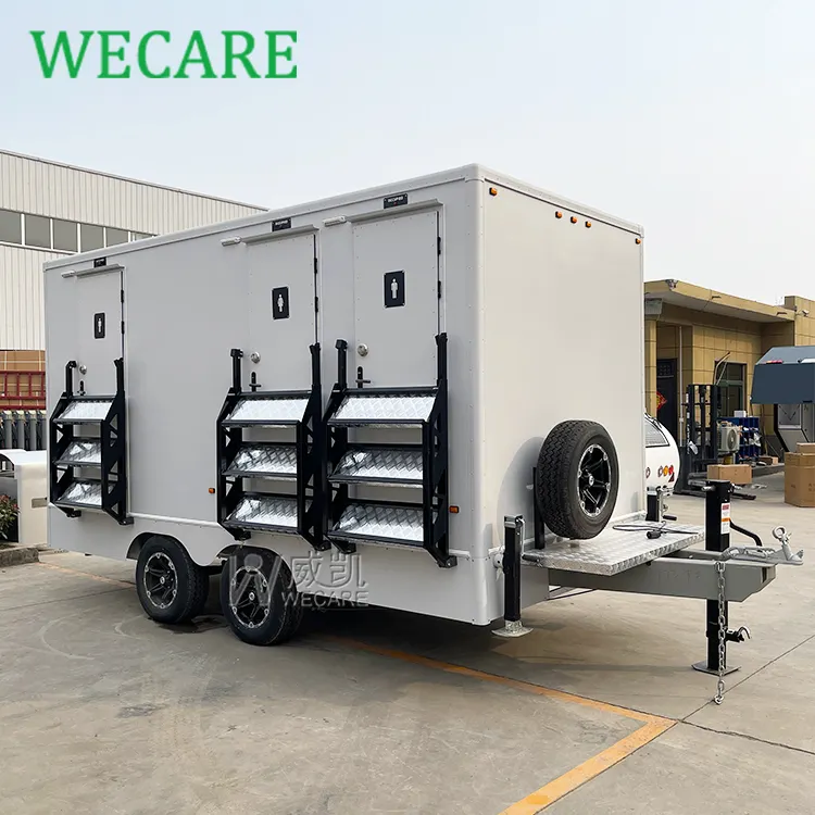 Wecare 450*210*210cm luxury porta potty business restroom trailer outdoor portable camp toilet trailer