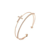 Bracelet manchette Hip Hop de luxe léger pour femme, avec croix simple ou double, classique et populaire, plaqué or 14K, idéal pour le carnaval