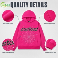 Sweat à capuche streetwear en coton épais avec logo personnalisé en strass, imprimé surdimensionné en molleton bouclette, motif araignée