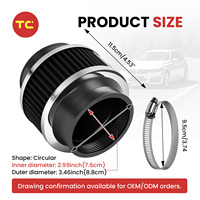 Filtro in gomma universale da 76 mm (3 pollici) per aspirazione aria turbo, valvola bypass a induzione forzata, filtro a morsetto ad alto flusso