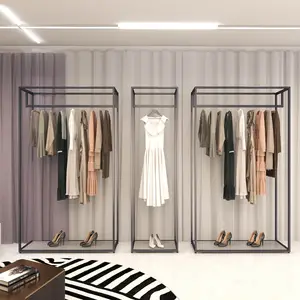 Роскошный серый 2-слойный комплект одежды стойки дисплея новый пол высокий шкаф полки для магазина одежды