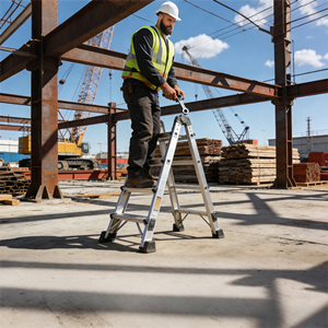 Échelle télescopique pliable à double face en acier, facile à ranger, avec crochets supérieurs pour <span class=keywords><strong>grenier</strong></span> et toit - Product Image 5
