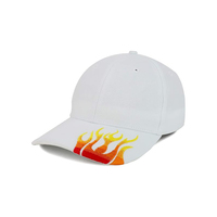 Sombrero único de alta calidad con ala bordada Fire Flame Logotipo personalizado Sombrero deportivo de algodón negro Gorra de béisbol de 6 paneles