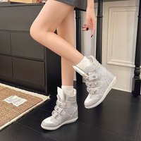 Bottes de sport montantes de luxe pour femme 2026, noires, à strass, avec talon compensé dissimulé de 7 cm, triple velcro