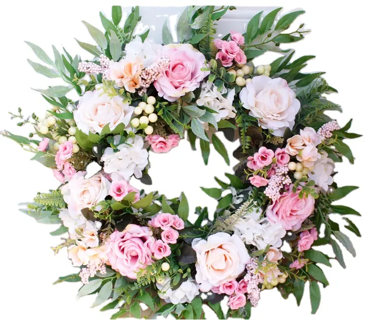 Couronne de lavande fleur artificielle colorée avec couronne de baies couronne de printemps et d'été pour porte d'entrée mur fenêtre décor de mariage