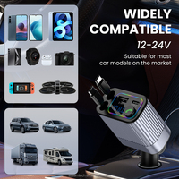 Chargeur de voiture rétractable avec voltmètre, émetteur FM Bluetooth 5.3 et double charge rapide PD 20W, adaptateur de voiture multiport 6-en-1