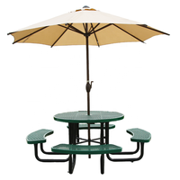 Mobilier d'extérieur commercial grande table ronde de pique-nique en acier et banc d'extérieur table à manger et chaise en métal avec trou pour parasol