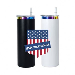 RTS 25 piezas/caja en stock, vaso recto novedoso de acero inoxidable con revestimiento arcoíris, aislamiento al vacío de 20 oz, con tapa y pajita, 6-12 - Product Image 1