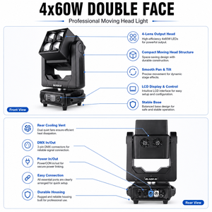 ไฟหัวขยับแบบสองหน้า LED ความสว่างสูง 4x60W สำหรับเวทีและการแสดงดีเจ - Product Image 4