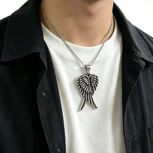 Custom Punk Dainty 316L Stainless Steel Men's <b>Charm</b> Necklace Box Chain Fine Jewelry <b>Angel</b> Wings Necklace for Men - Product Image 2