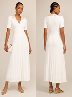 Nouvelle Robe Longue Midi Tricotée à Col Perlé Lourd, Coupe Colonne Ajustée à Manches Courtes et Côtes Verticales, Collection 2026, Vente Chaude, Édition États-Unis Australie