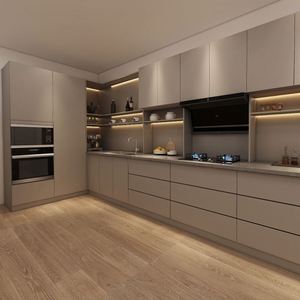 Armoires de cuisine modernes modulaires en forme de L brillantes SANTOPOVA |   Finition laquée personnalisée avec design sans poignée pour projets d'appartements - Product Image 4