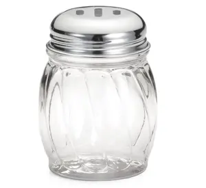 200ml round clear glass storage jar with metal silver shaker