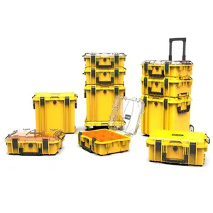 مجموعة علبة علبة صفراء ساطعةمع عجلات صندوق أدوات صلبة متدحرجة مقاومة للماء مجموعة صندوق علبة أدوات قابلة للتكديس