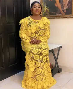 2021 abito lungo Abaya in pizzo da donna Plus Size abiti lunghi gialli africani per donna con interno