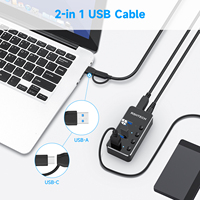 Concentrateurs USB en aluminium RSHTECH avec adaptateur d'alimentation CC 5V/2A, adaptateur de concentrateur 5 Gbps, concentrateur USB 3.0 4 ports pour Macbook et ordinateur