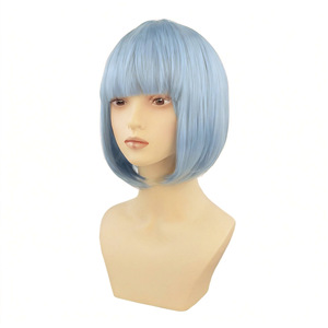 Peluca de <span class=keywords><strong>cabello</strong></span> liso corto de 120g para estudiantes, sin encaje, resistente al calor, con flequillo, para cosplay y maquillaje. - Product Image 3