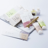 Kit en vrac d'équipements hôteliers de conception OEM, ensemble de savons et d'articles de toilette de taille voyage avec shampooing, revitalisant, nettoyant pour le corps et lotion