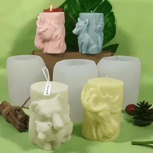 3D Animal Silicone Candle Molds Horse Bear Wolf Elk Design Pillar DIY Handmade Aroma Candle Decoration Mould for Candle Making