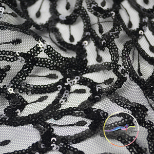 2025 màu đ<span class=keywords><strong>en</strong></span> chất lượng cao Lưới Vải net Thêu 3D Sequins vải tuyn ren vải cho bên ăn mặc sân khấu Ăn mặc - Product Image 2